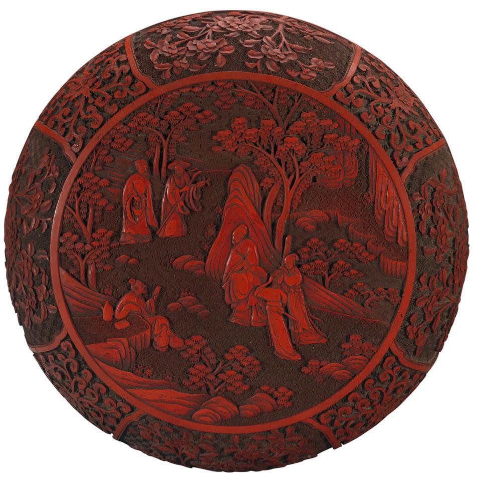Large Cinnabar Lacquer Round Box and Cover, Qing Dynasty, 18th Century