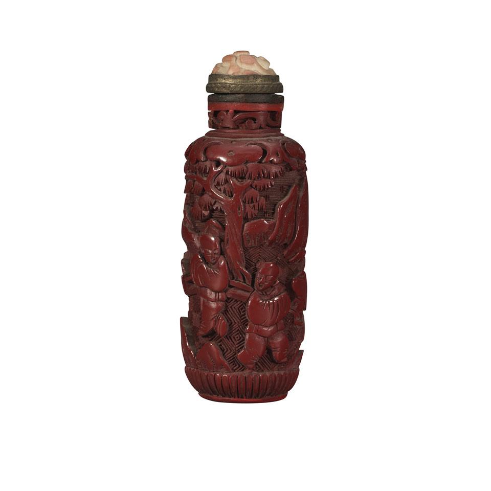 Cinnabar Lacquer Snuff Bottle, Qing Dynasty, 19th Century