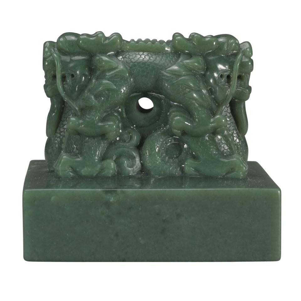 Khotan Green Jade ‘Huangdi Xinbao’ Seal, Qing Dynasty, 19th Century