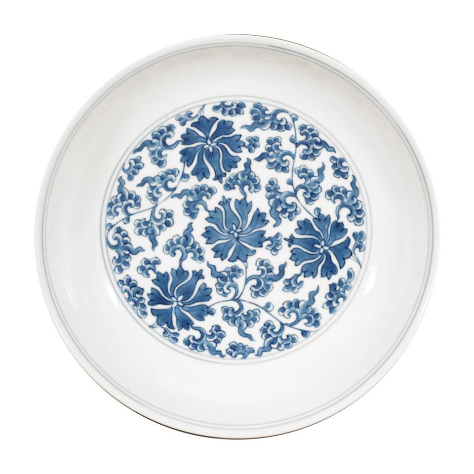 Blue and White Lotus Dish, Qing Dynasty, Qianlong Mark and Period (1736-1795)