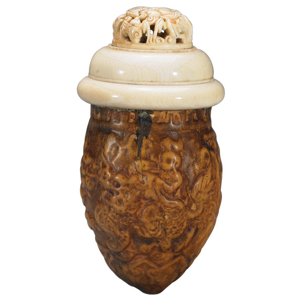 Moulded Gourd and Ivory Cricket Cage, Qing Dynasty, 19th Century