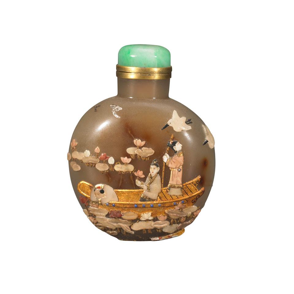 Embellished Agate Snuff Bottle, Qing Dynasty, 19th Century