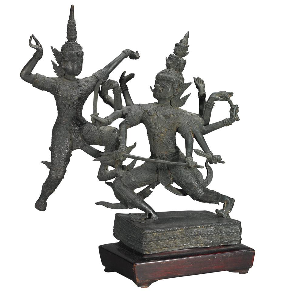 Bronze Figural Group, Thailand, Early 20th Century