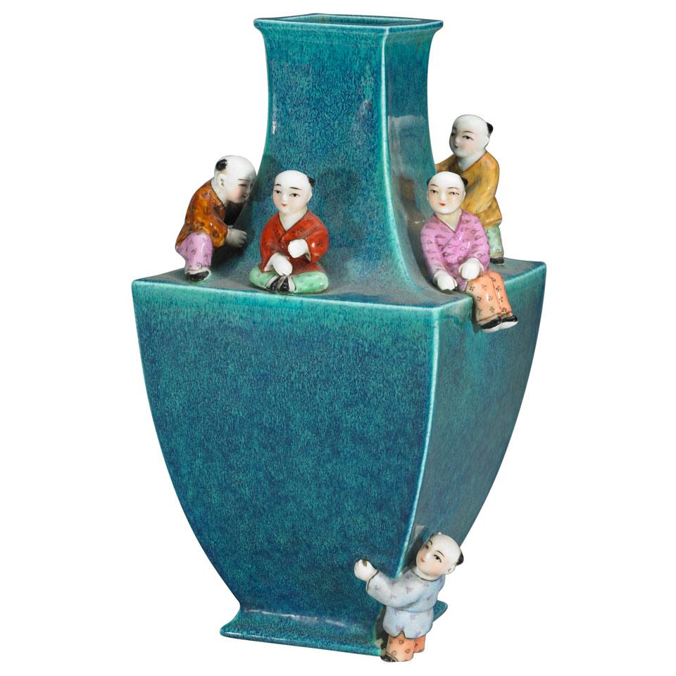 Robin’s Egg Vase with Moulded Boys, Qianlong Mark