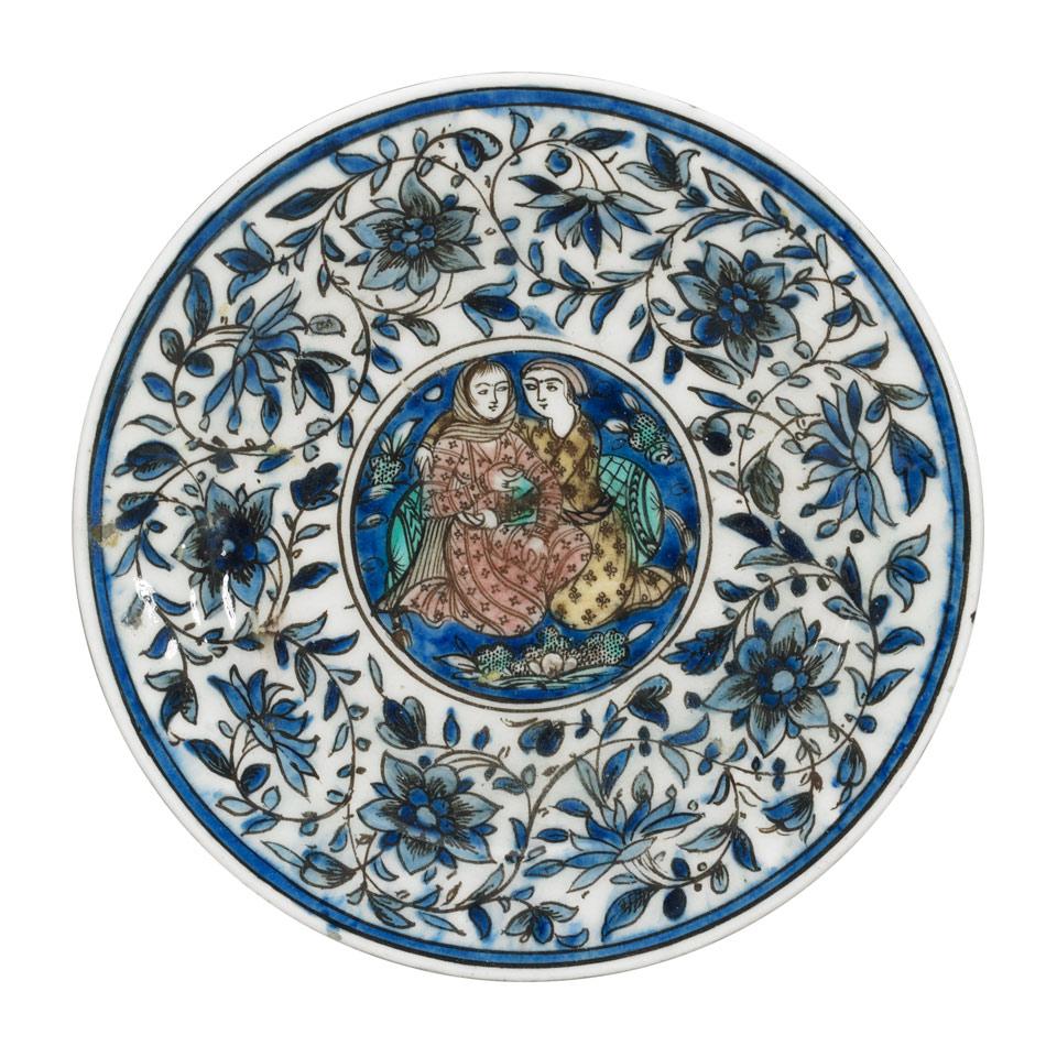 Qajar Figural Dish, Persia, 19th Century