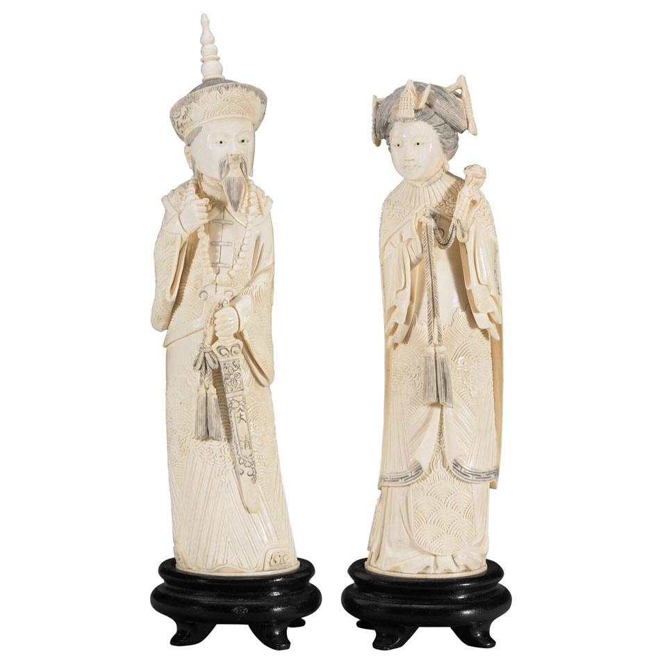 Ivory Carved Figure of a Manchurian King and Queen