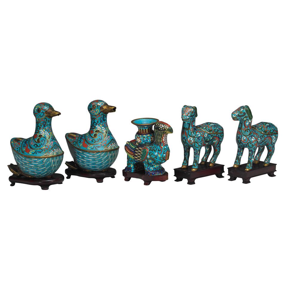 Five Cloisonné Enamel Animals, Late Qing Dynasty, 19th/20th Century