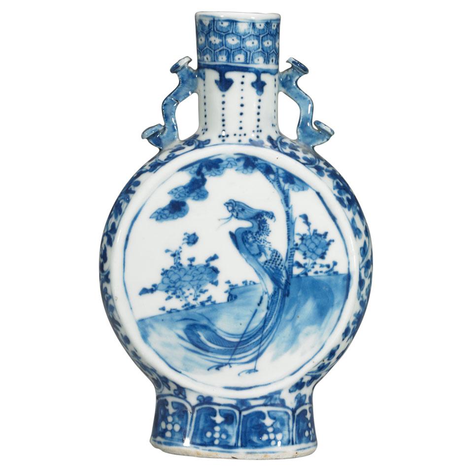 Blue and White Moon Flask, Kangxi Mark, Qing Dynasty, 19th Century