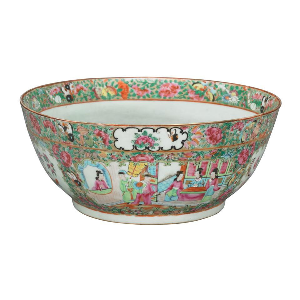 Export Canton Rose Punch Bowl, Qing Dynasty, 19th Century