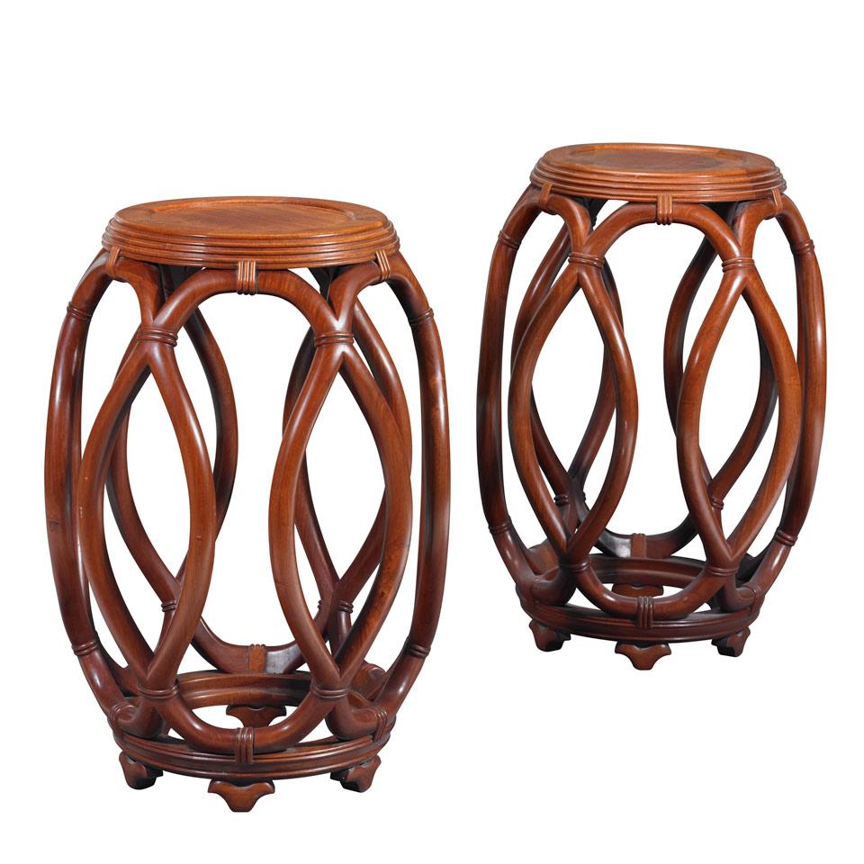 Pair of Huali Barrel Stools, Early 20th Century