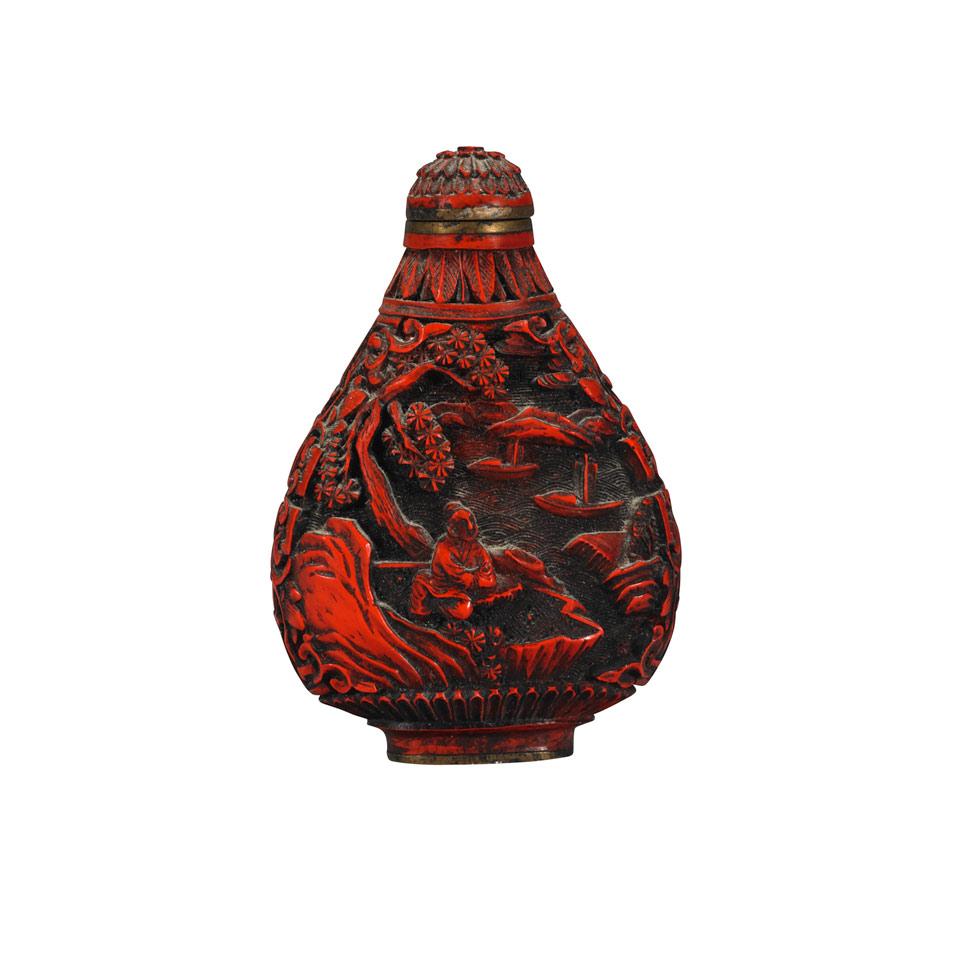 Cinnabar Lacquer Snuff Bottle, Qing Dynasty, 19th Century