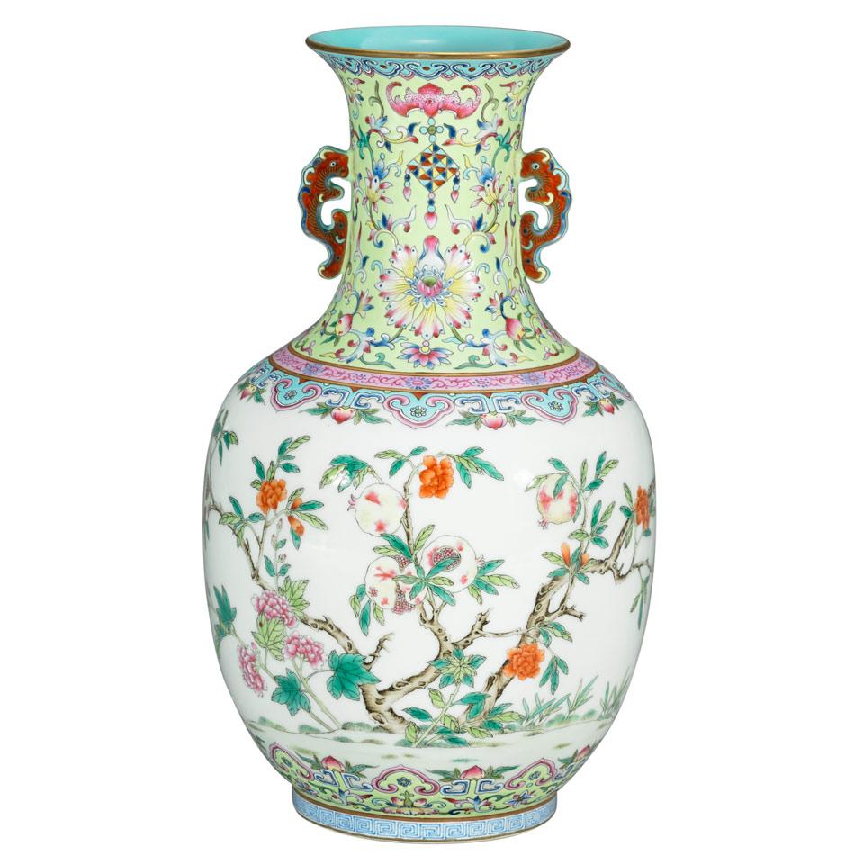 Famille Rose ‘Pomegranate’ Baluster Vase, Daoguang Mark