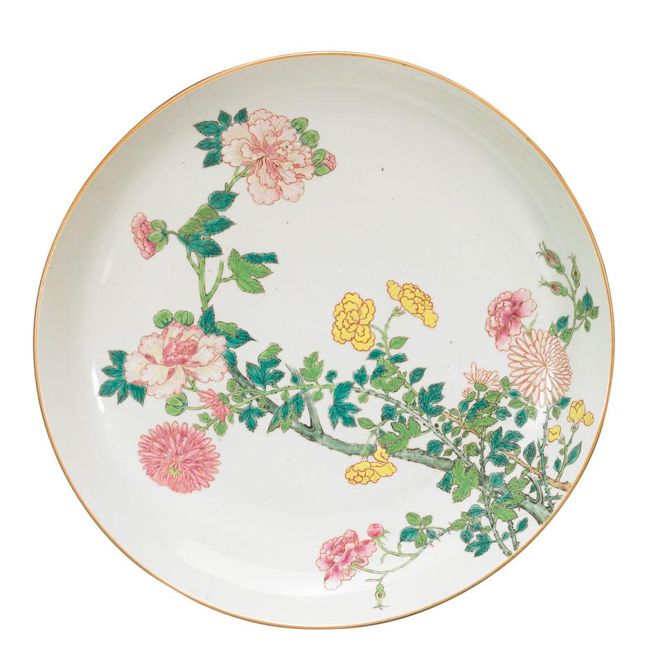 Large Famille Rose Charger, Engraved Johanneum Mark, Qing Dynasty, Yongzheng Period (1723-1735)