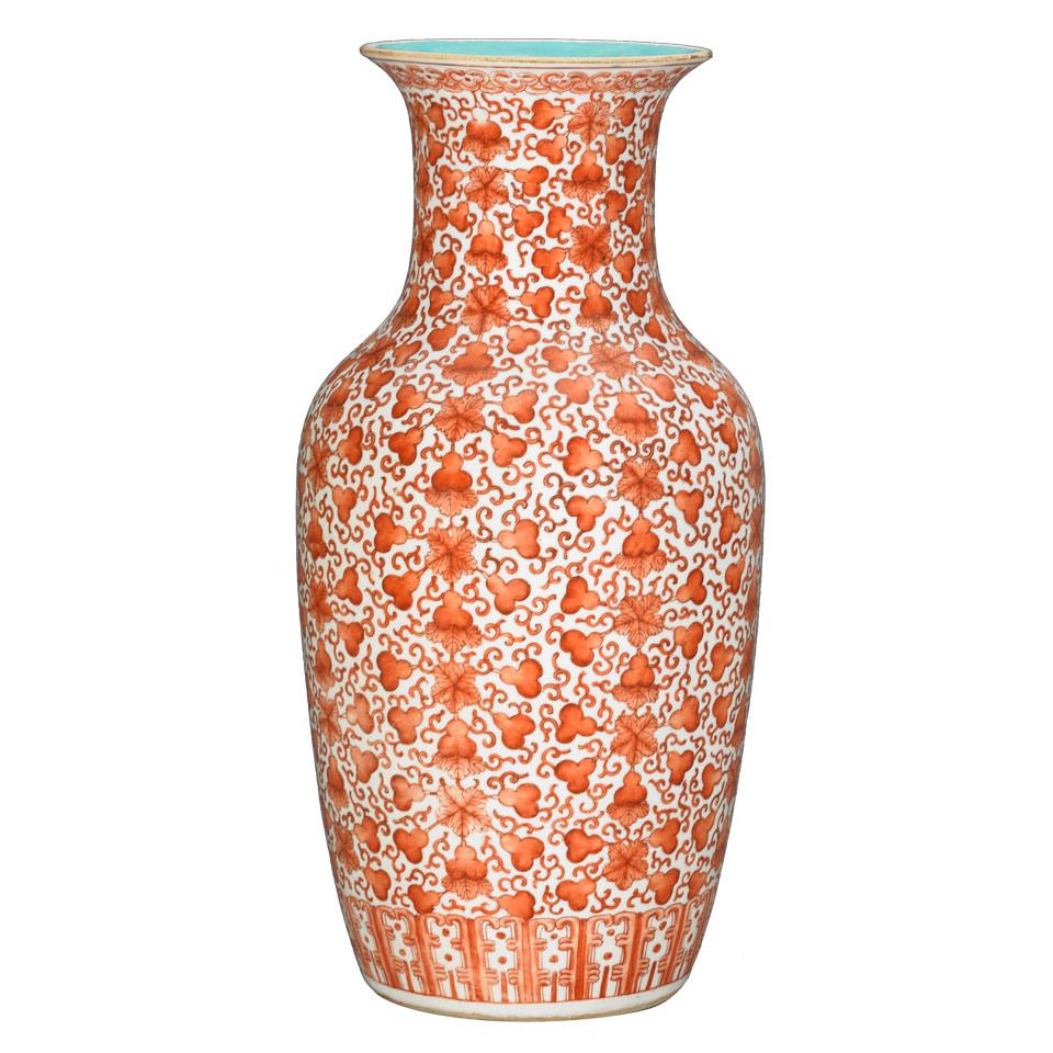 Iron Red Baluster Vase, Qing Dynasty, 19th Century