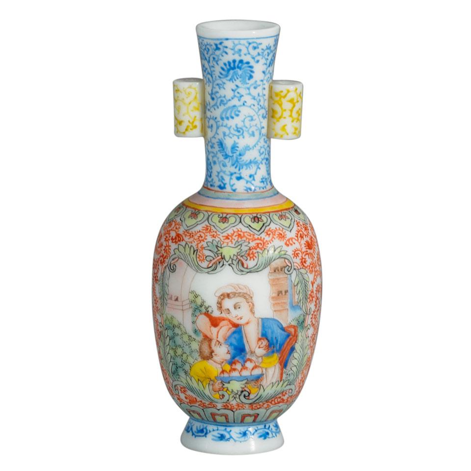 Enameled Glass ‘European Subject’ Bottle Vase, Republican Period, Early 20th Century