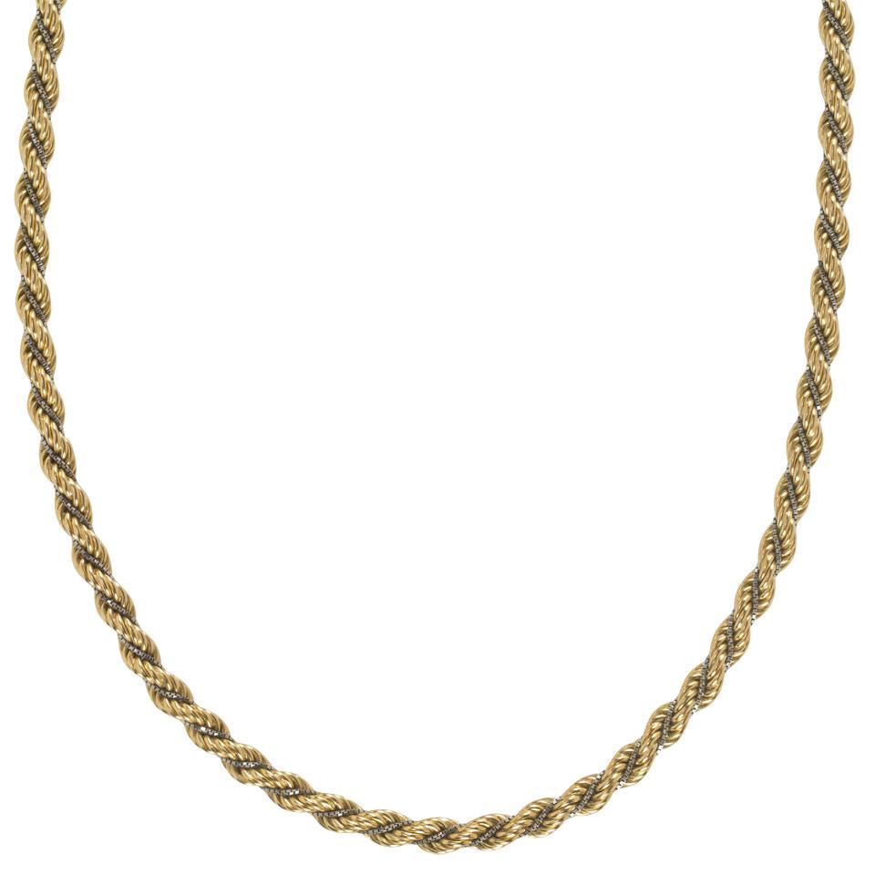 Italian 18k Yellow And White Gold Rope Chain And Bracelet