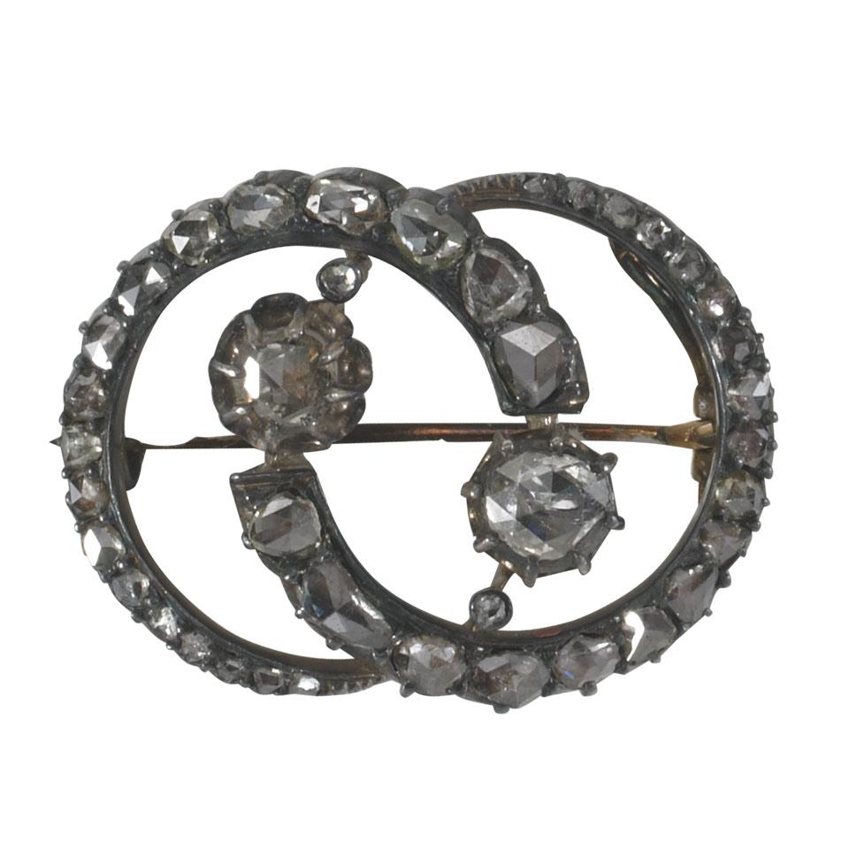 19th Century 14k Yellow Gold And Silver Knot Brooch