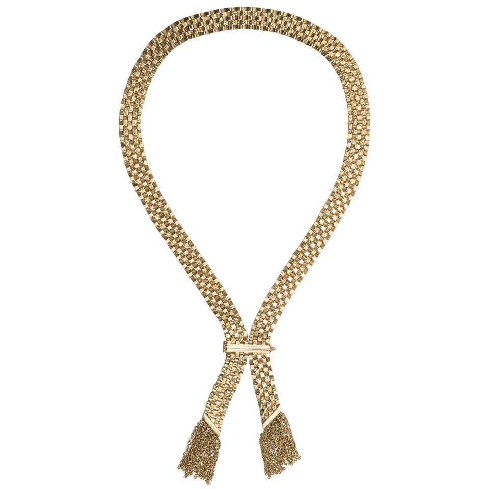 Italian 18k Yellow Gold Flat Link Bolo-Style Necklace