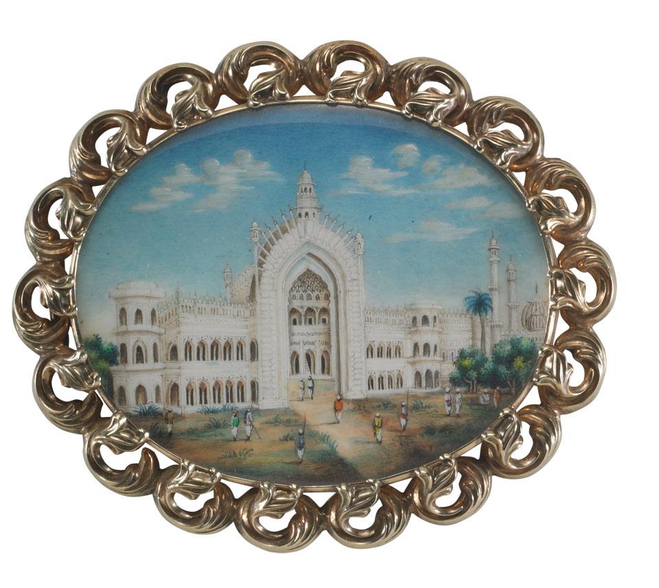19th Century Oval Miniature Architectural Study