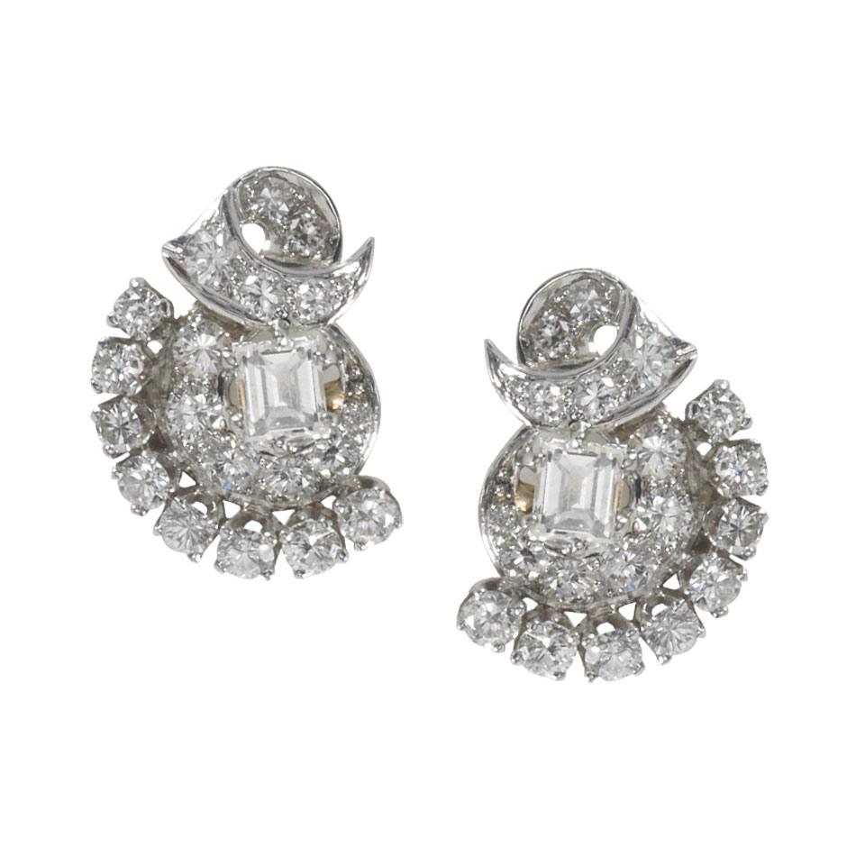 Pair Of Platinum And 18k White Gold Earrings