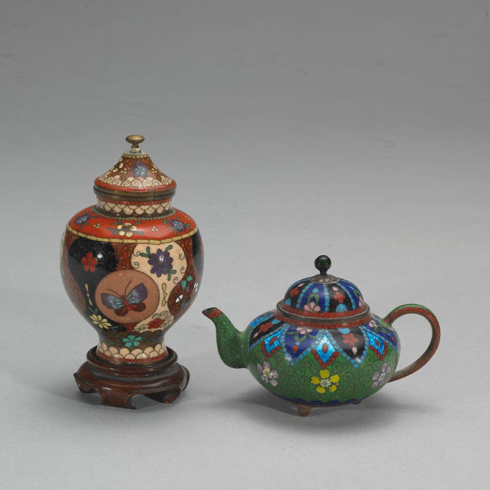 A Collection of Nine Cloisonne Containers