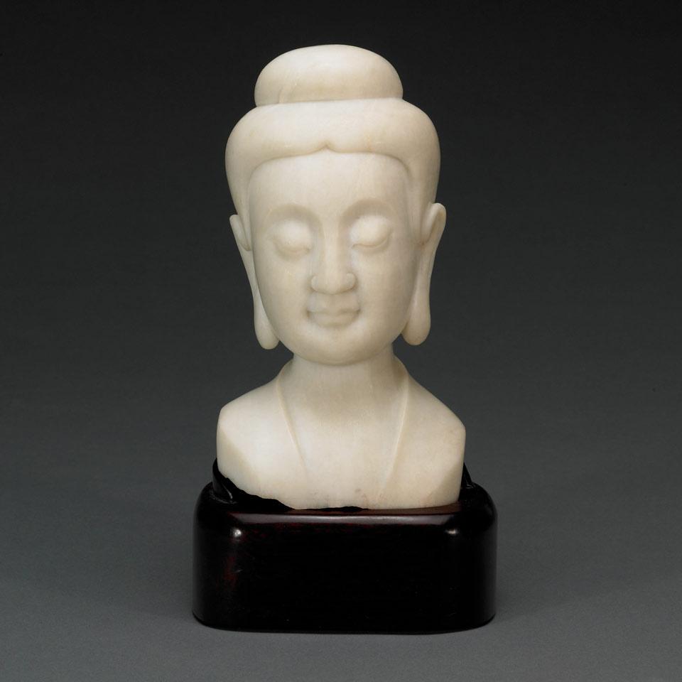 Marble Bust Form Buddha Head, 20th Century