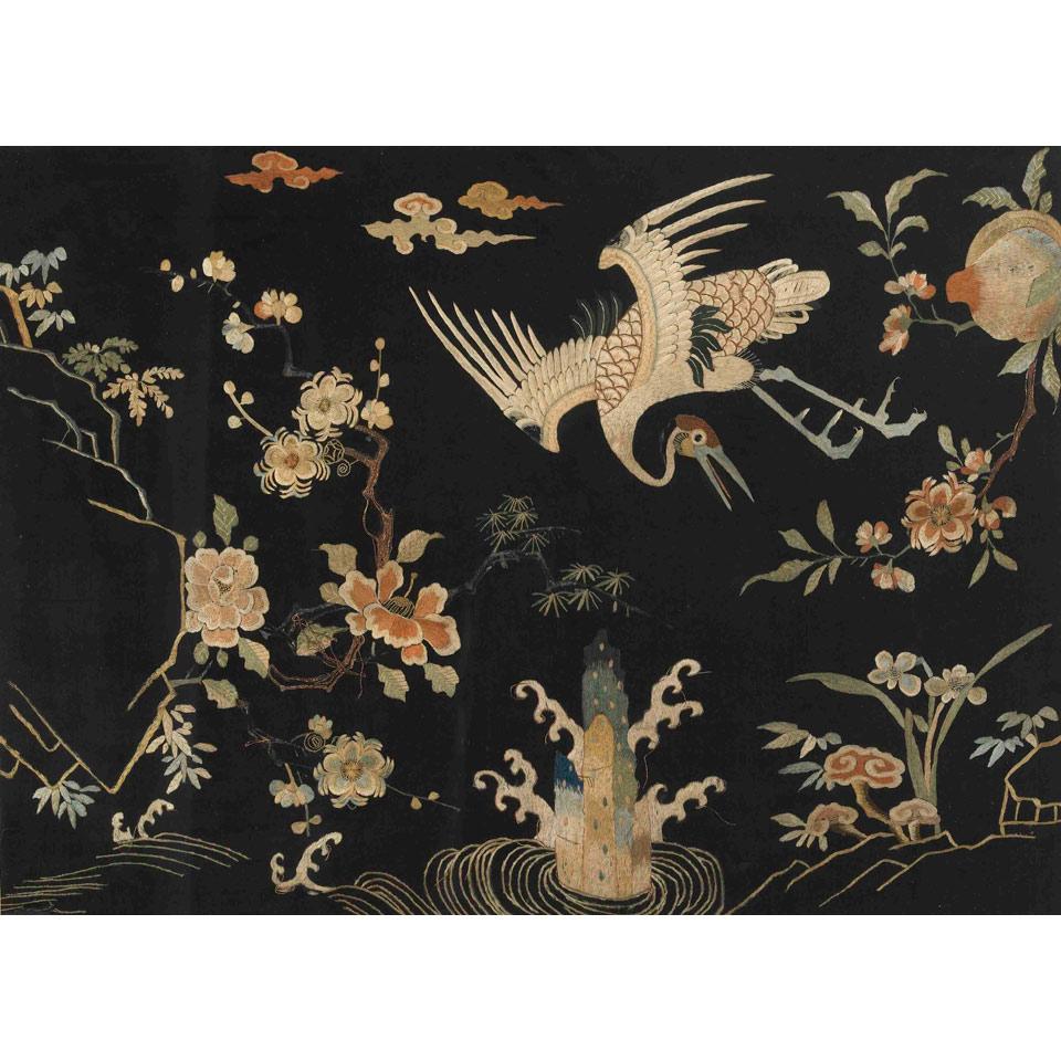 Silk Embroided Bird Panel, Early 20th Century