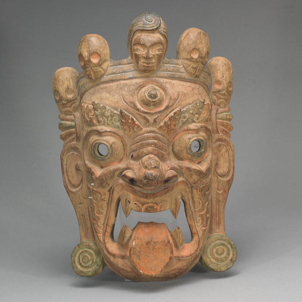 Wood Carved Ceremonial Mask, Tibet