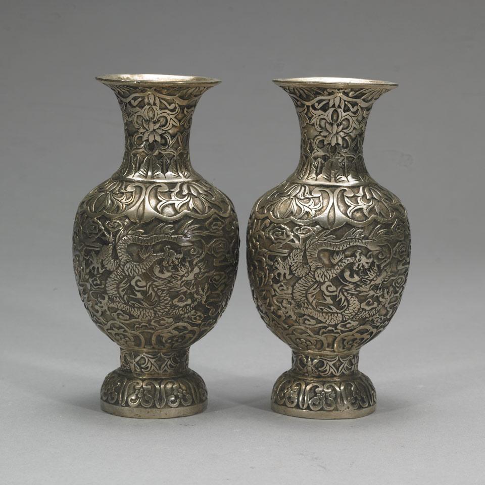 Pair of White Bronze Cabinet Vases