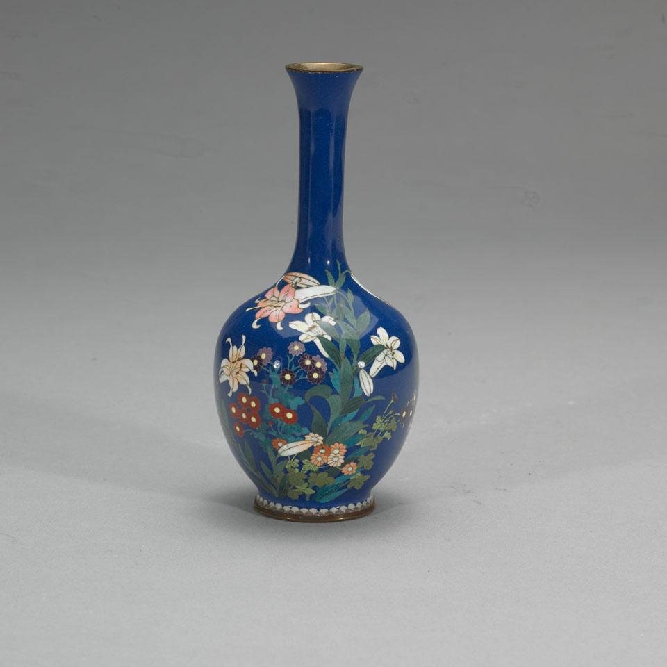 Blue Ground Cloisonné Enamel Floral Vase
