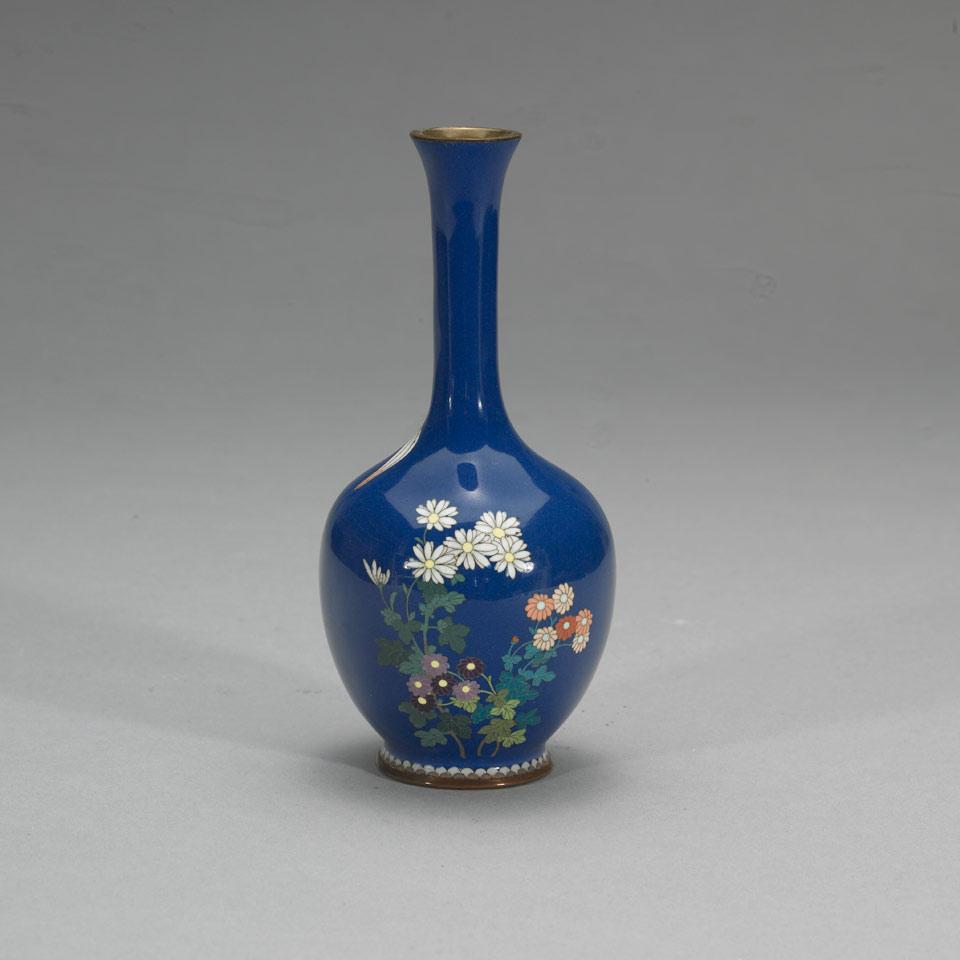 Blue Ground Cloisonné Enamel Floral Vase