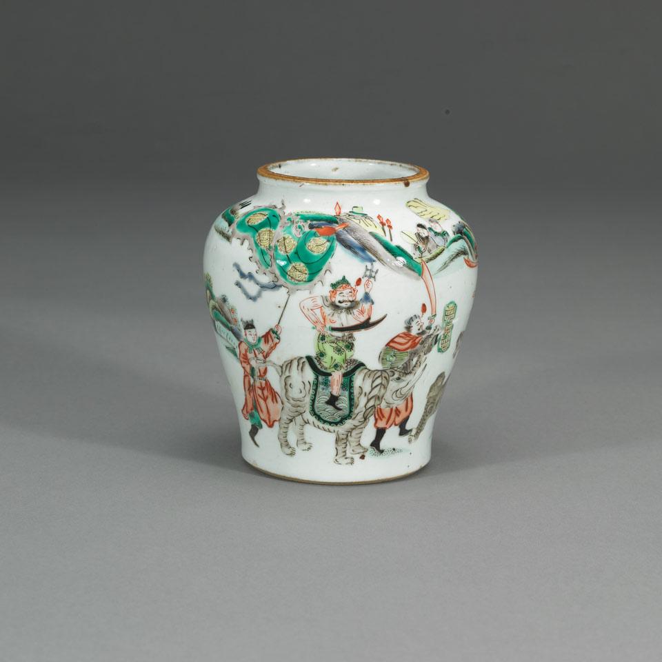 Famille Verte Figural Vase, Qing Dynasty, 19th Century