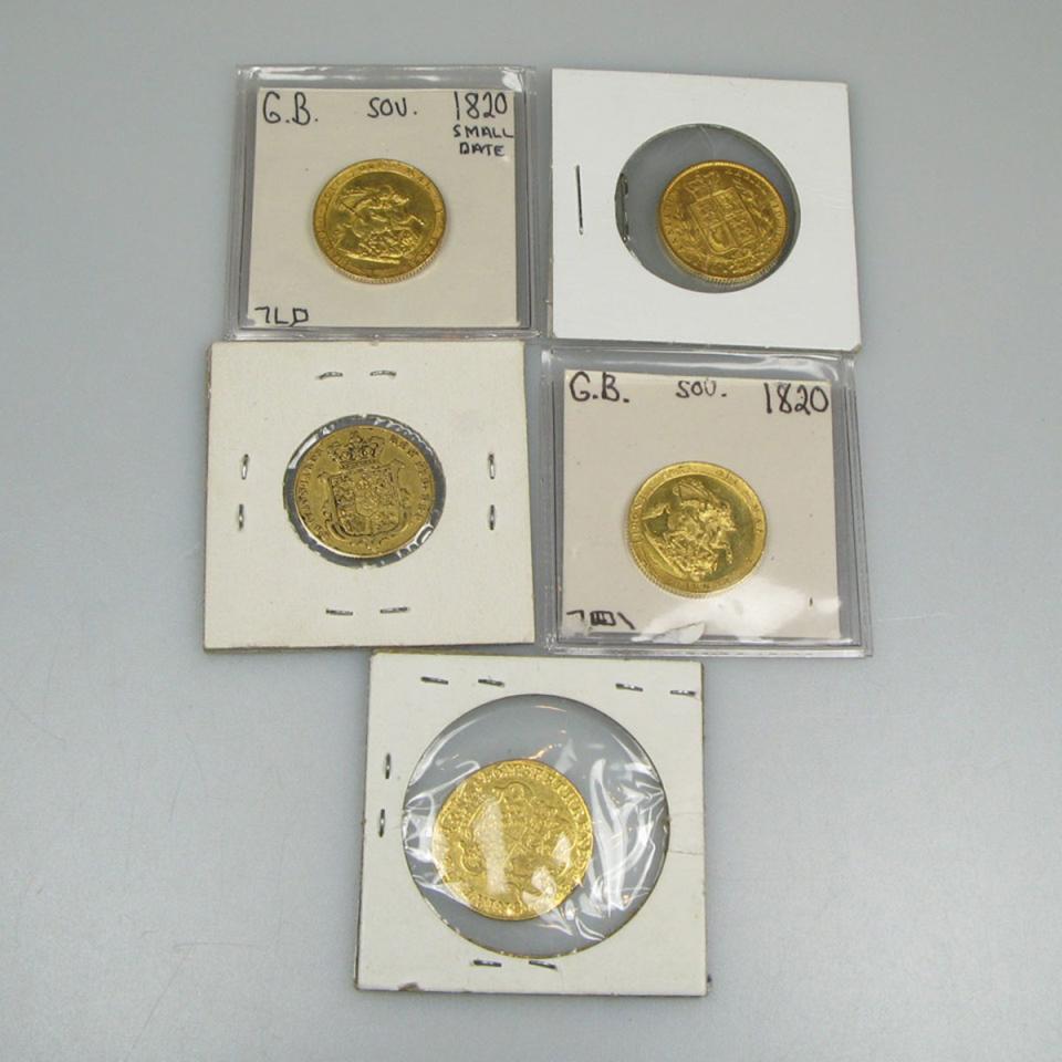 5 British Georgian And Early Victorian Gold Coins