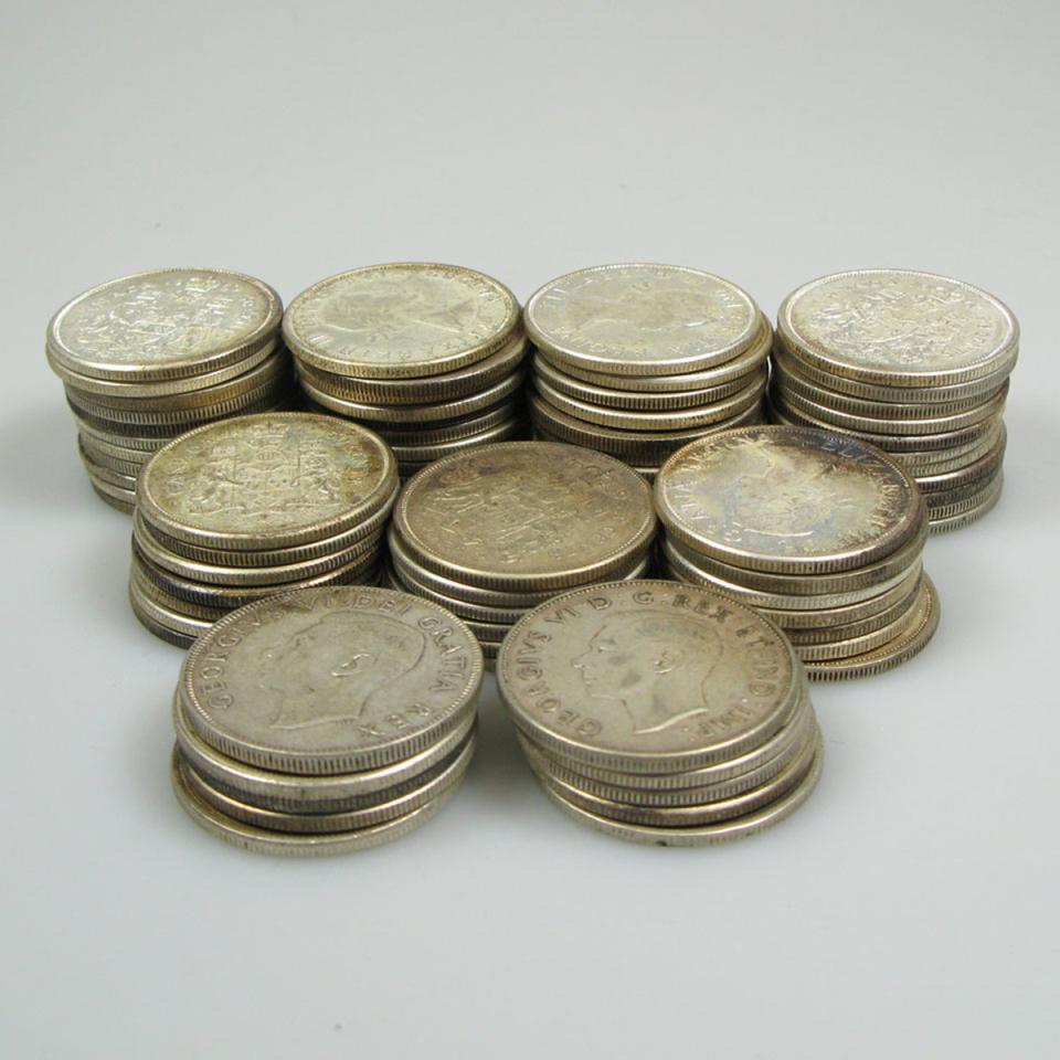 74 Canadian Silver 50 Cent Coins