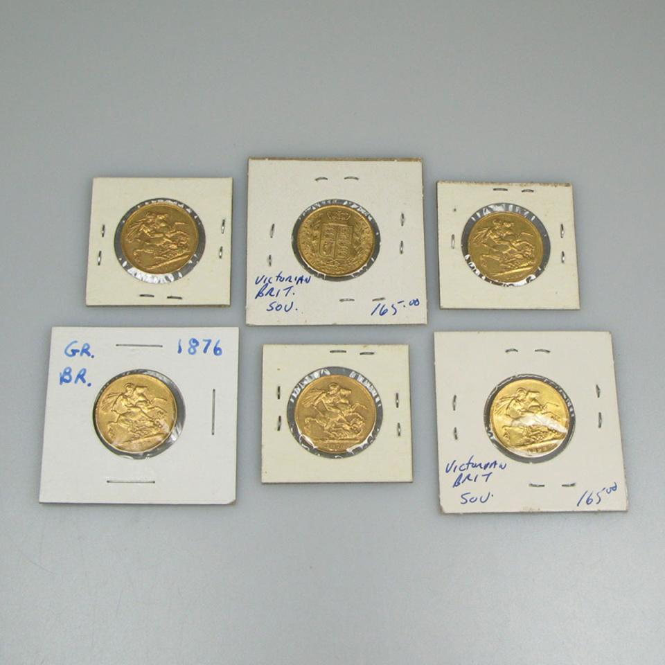 6 British Victorian Gold Sovereigns