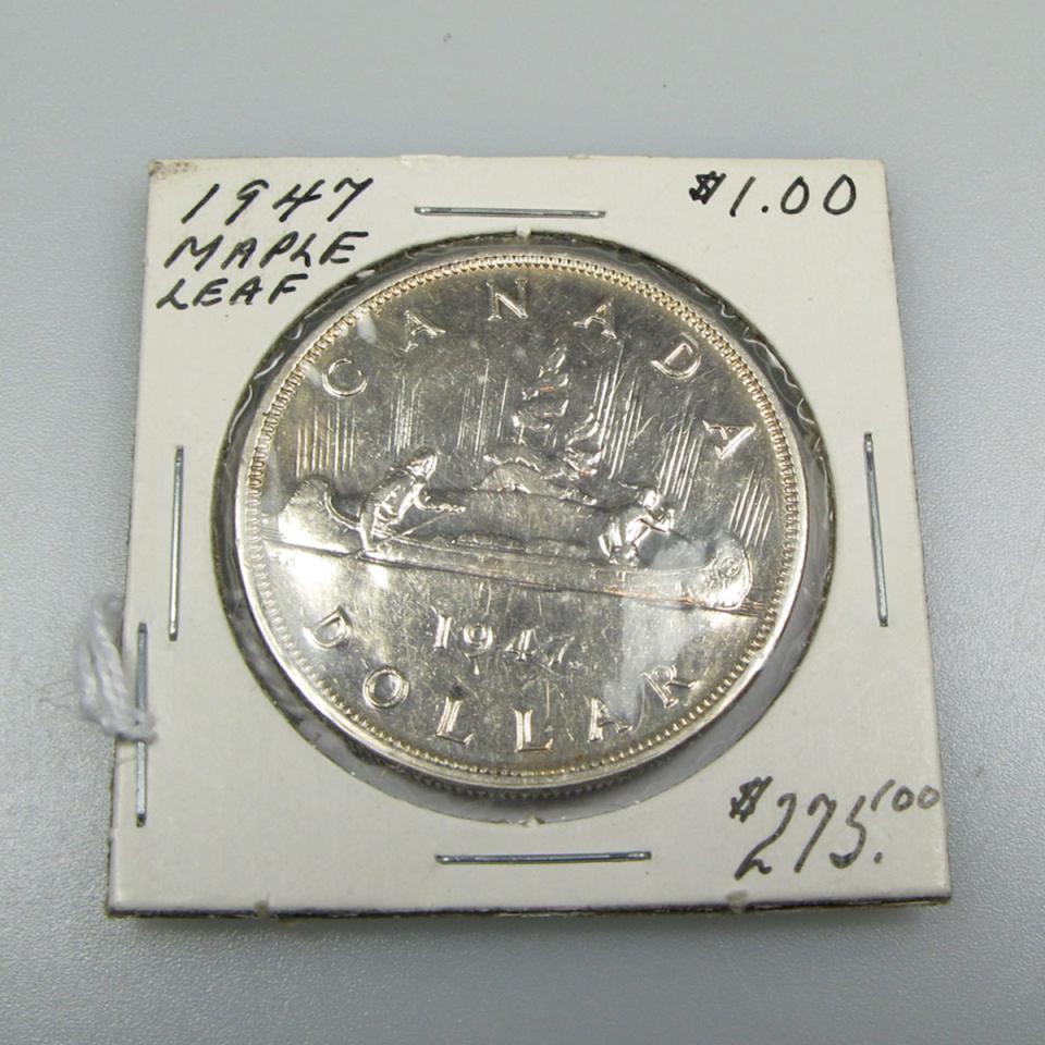 Canadian 1947 Maple Leaf Silver Dollar