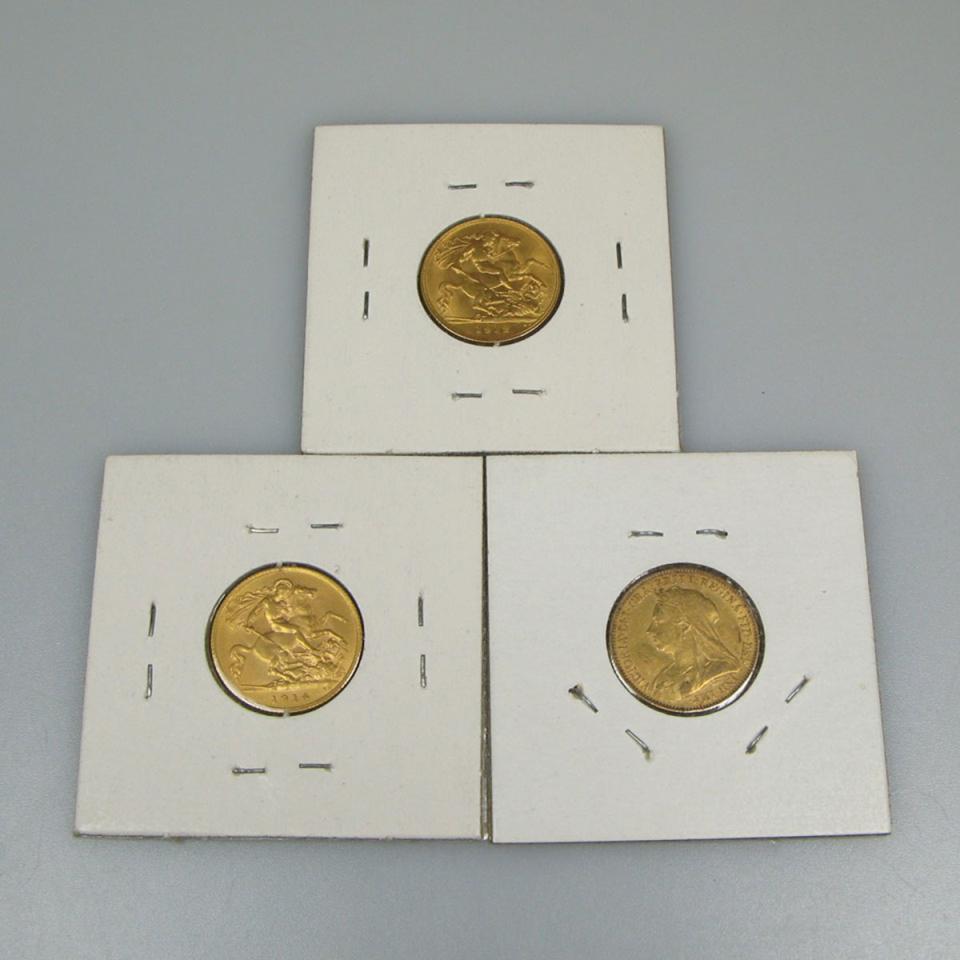 3 British Gold 1/2 Sovereigns