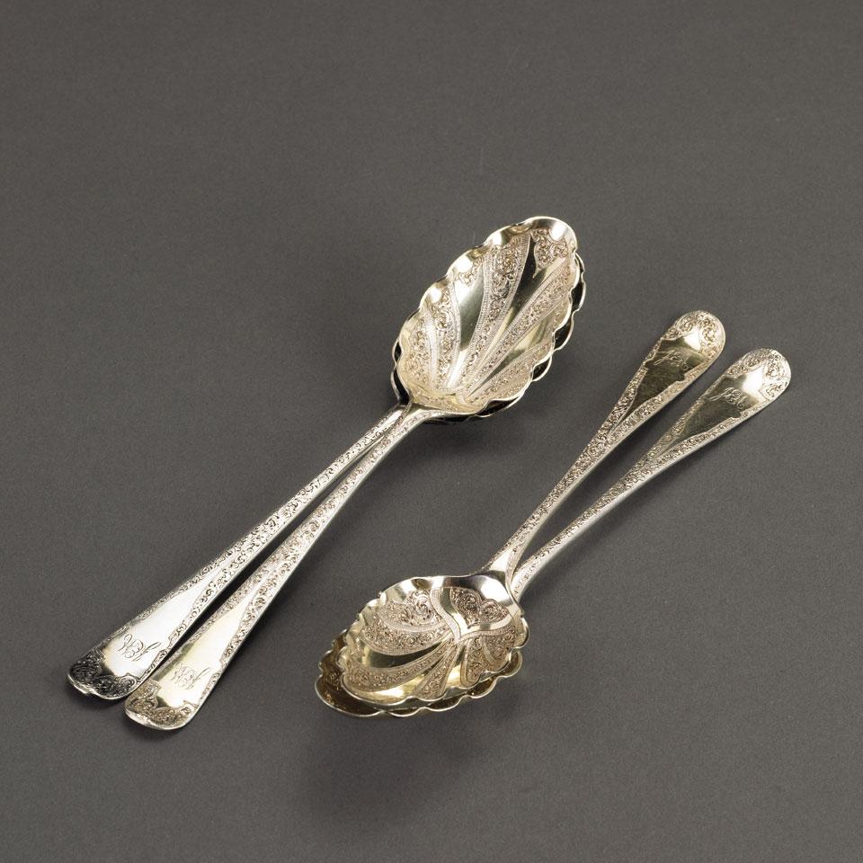 Two Pairs of George III Silver Berry Spoons, William Woodward and Peter & Jonathan Bateman, London, 1771 and 1790