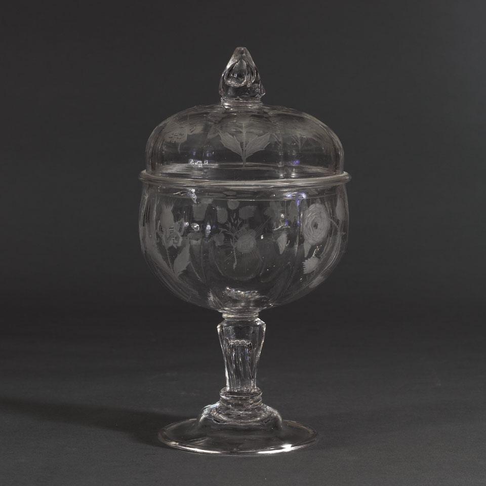 Jacobite Engraved Glass Large Covered Goblet, mid-18th century