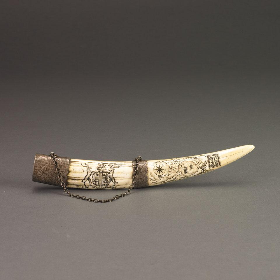 Silver Mounted Scrimshaw with Hudson Bay Crest, 19th/20th century