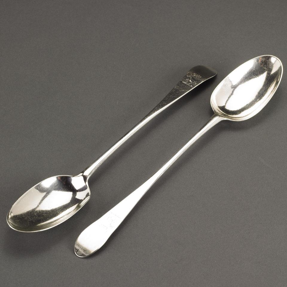 Pair of George II Irish Silver Old English Pattern Serving Spoons, Christopher Skinner, Dublin, 1754