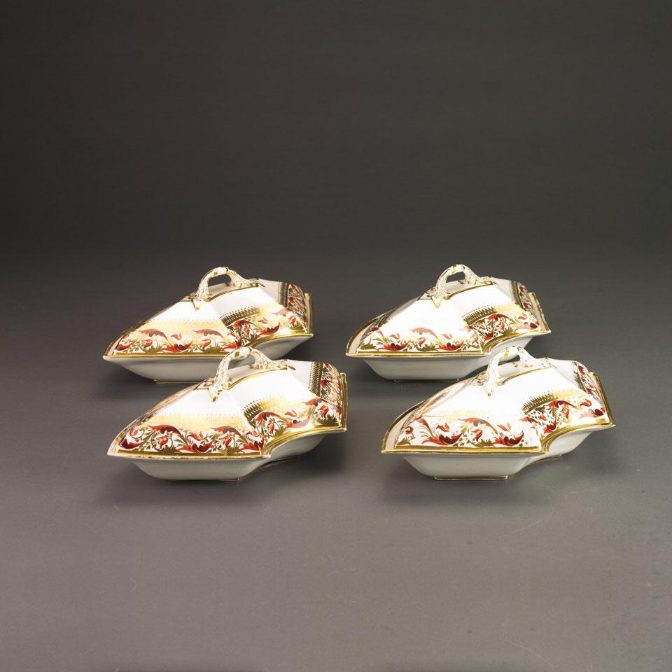 Four Derby Supper Dishes with Covers, early 19th century
