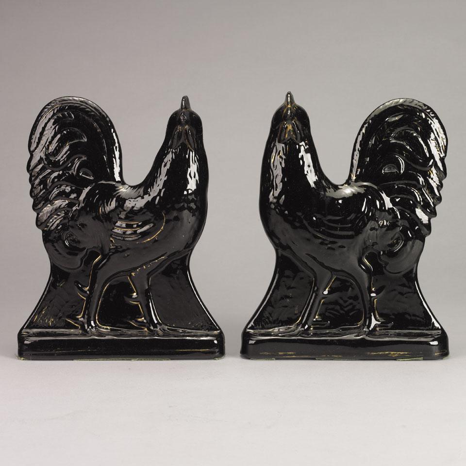 Pair of Black Staffordshire Roosters, late 19th/early 20th century