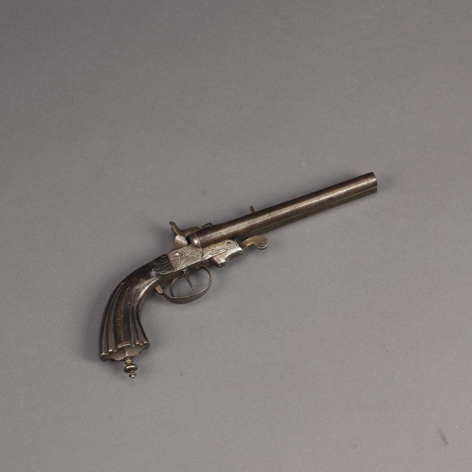 Continental Double Barrel Pin-Fire Pistol, late 19th century