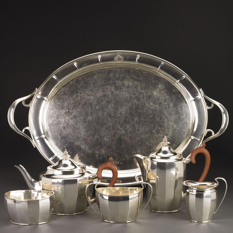 English Silver Tea and Coffee Service with Tray, H. Matthews, Birmingham, 1927 and J.B Chatterley & Sons Ltd., 1929