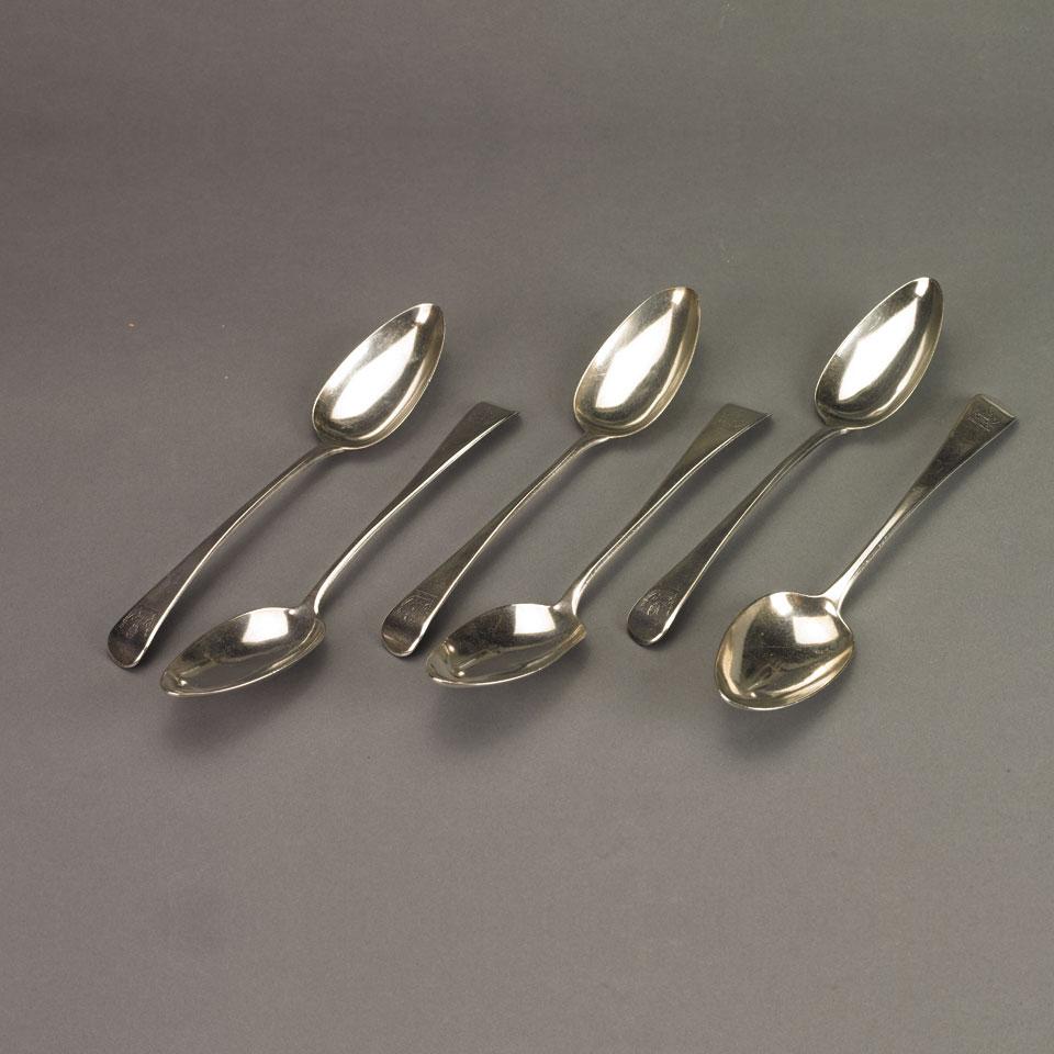 Six George III Silver Old English Pattern Table Spoons, William Simons, London, 1799