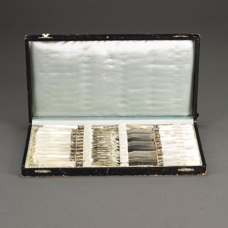 Continental Silver and Mother of Pearl Handled Dessert Service, c.1900