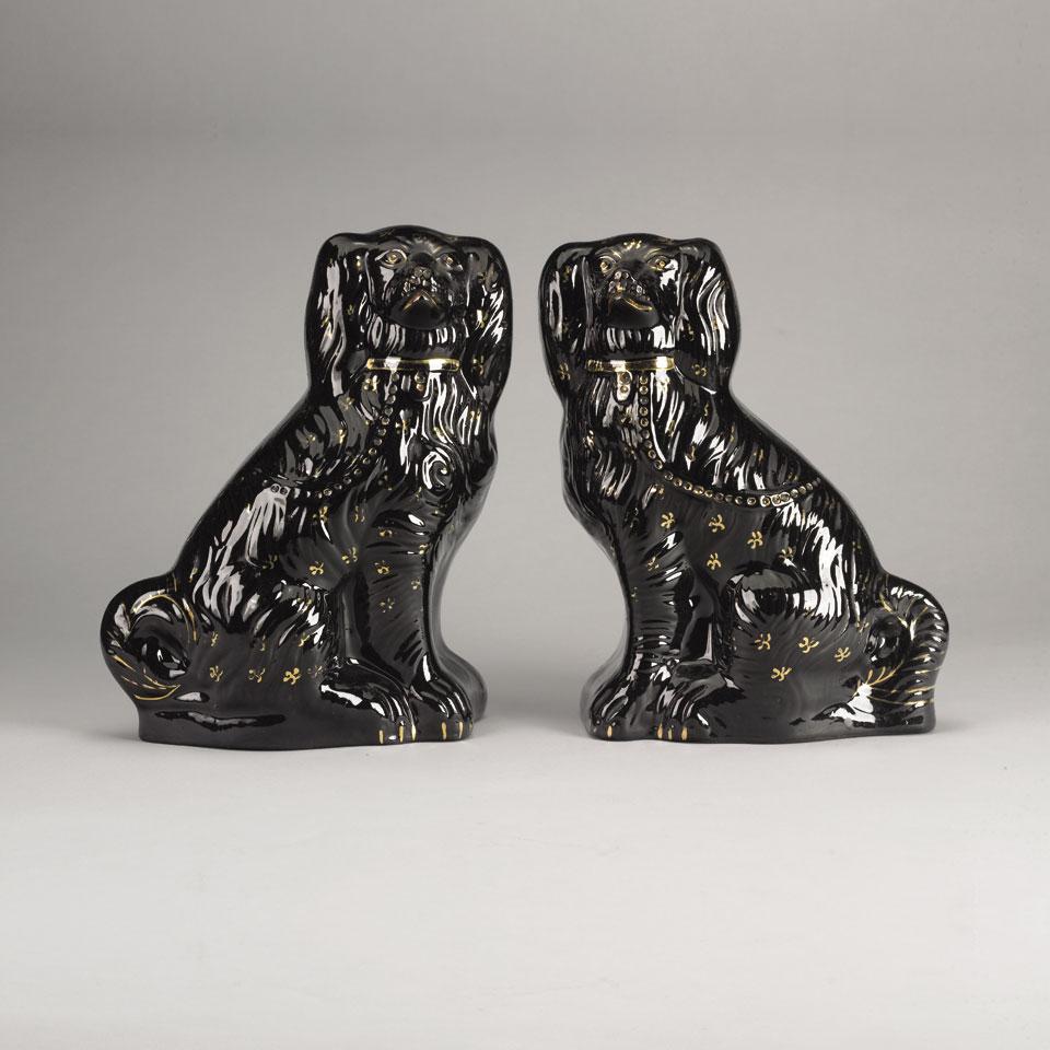 Pair of Black Staffordshire Dogs, late 19th/early 20th century