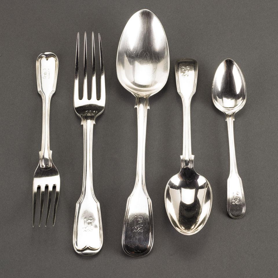 Georgian and Victorian Silver Fiddle and Thread Pattern Flatware, 19th century