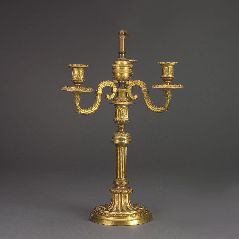 French Gilt Bronze Candelabrum Form Table Lamp, 20th century